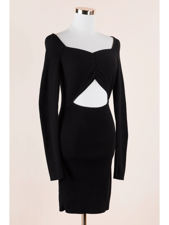 Promesa Dresses & Skirts - Sz M Promesa Sleek Black Ribbed Stretch Knit Cutout Long Sleeve Mini Dress NWT